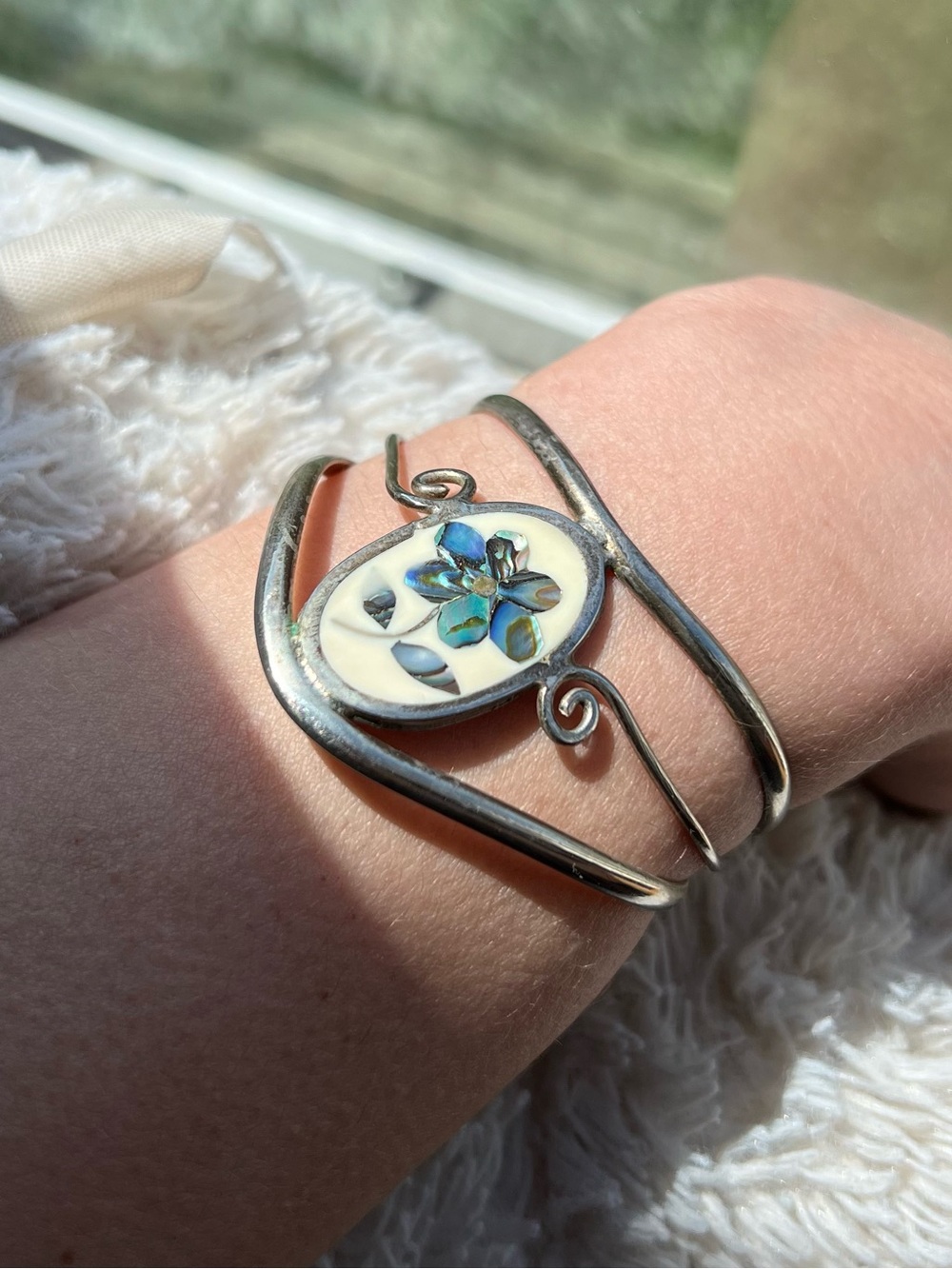 Vintage Abalone Shell Inlay Cuff Bracelet